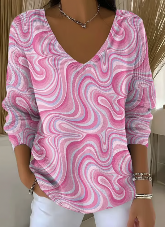 Damen Baumwolle Geometrisch Langarm Bequem Lässig Pullover