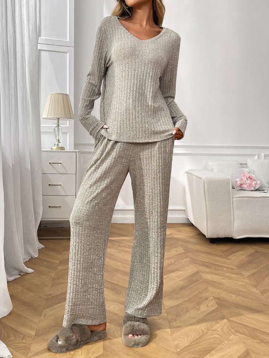 Damen Unifarben Zweiteiliges Set Täglich Langarm Lässig Frühling/Herbst Bluse mit Hose Matching Set