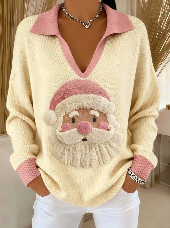 Damen Weihnachtsmann Langarm Bequem Retro Pullover