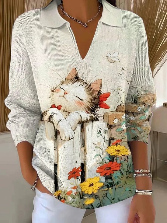 Damen Verlaufsmuster Langarm Bequem Retro Pullover