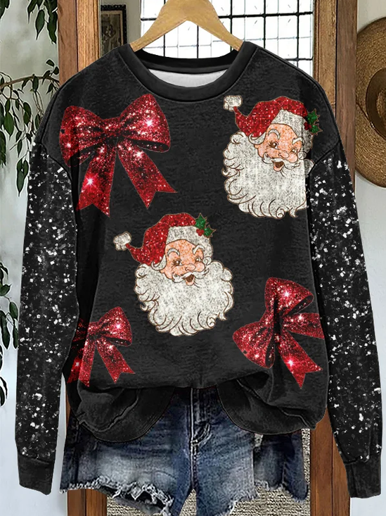 Lässig Rundhals Weihnachtsmann Sweatshirt Print