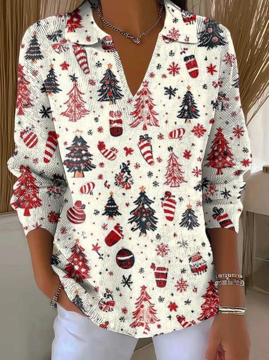 Damen Weihnachten Langarm Bequem Retro Pullover