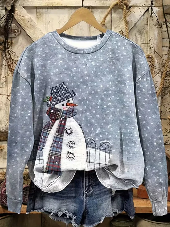 Lässig Rundhals Weihnachtsschneemann Sweatshirt Print