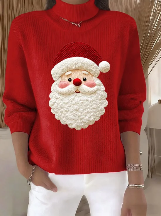 Damen Weihnachtsmann Langarm Bequem Retro Pullover