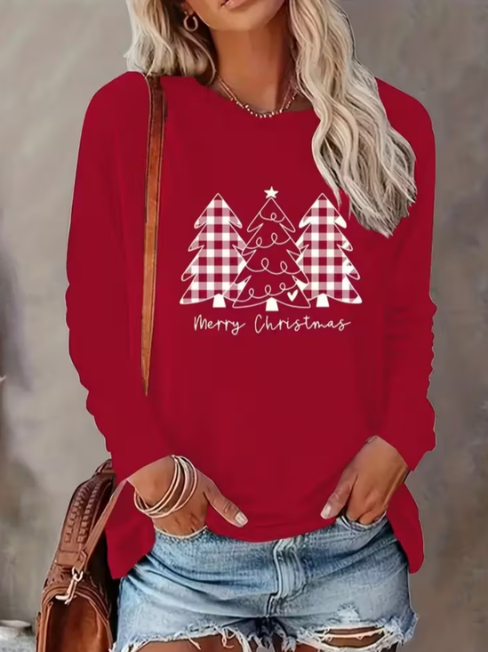Lässig Weihnachten Rundhals Langarm T-Shirt