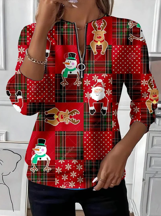Lässig Rundhals Weihnachten Sweatshirt Print