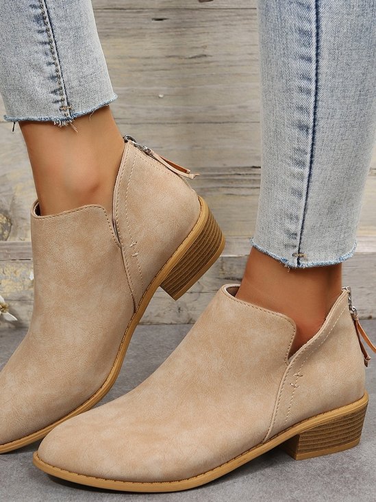 Retro Unifarben Reißverschluss Niedrig Klassische Stiefel Nahtverarbeitung