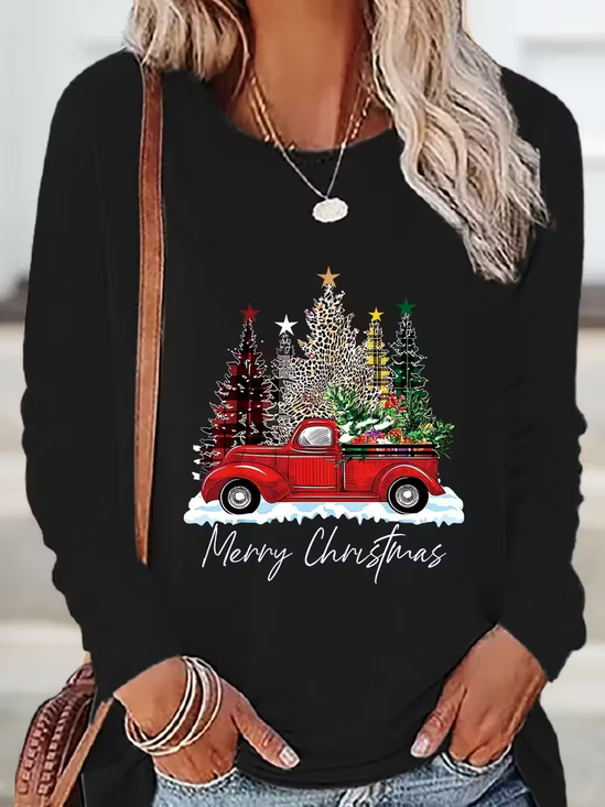 Lässig Weihnachten Rundhals Langarm T-Shirt