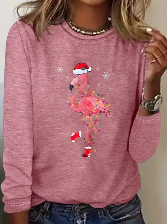 Lässig Flamingo Rundhals Langarm T-Shirt