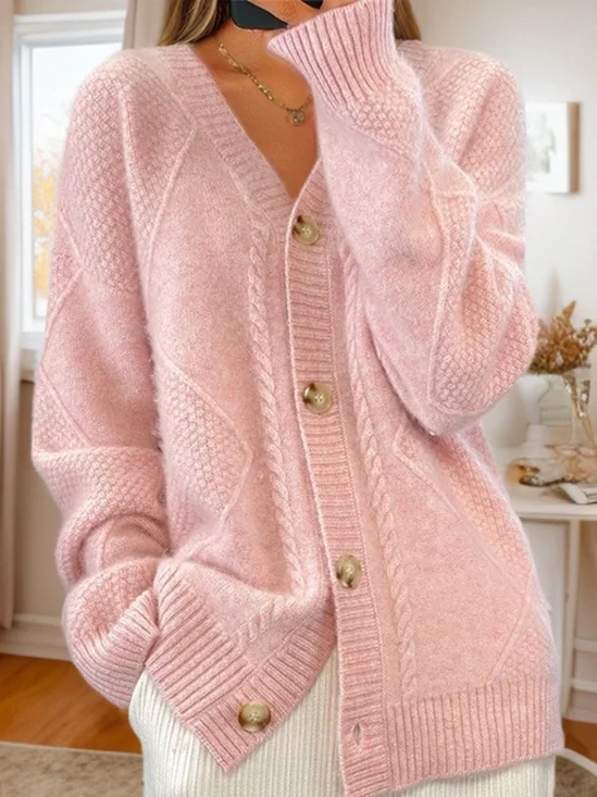 Damen Unifarben Langarm Bequem Lässig Strickjacke