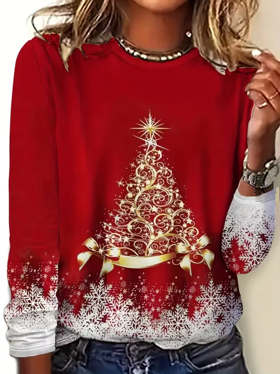 Lässig Weihnachten Rundhals Langarm T-Shirt