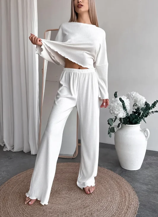 Damen Unifarben Zweiteiliges Set Täglich Langarm Lässig Frühling/Herbst Bluse mit Hose Matching Set