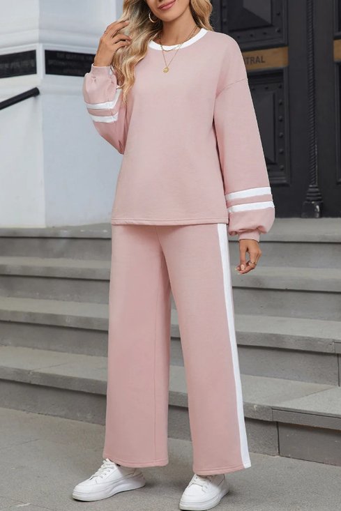 Damen Farbblock Zweiteiliges Set Täglich Langarm Lässig Frühling/Herbst Bluse mit Hose Matching Set