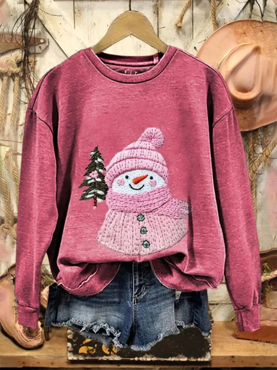 Lässig Rundhals Weihnachtsschneemann Sweatshirt Print