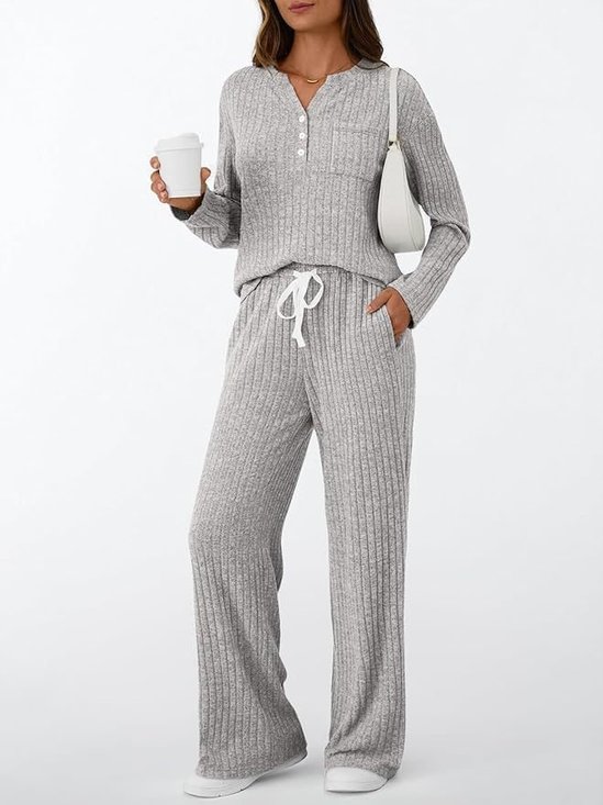 Damen Unifarben Zweiteiliges Set Täglich Langarm Lässig Frühling/Herbst Bluse mit Hose Matching Set