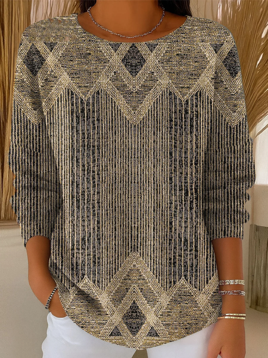 Damen Abstrakt Langarm Bequem Lässig Print Pullover