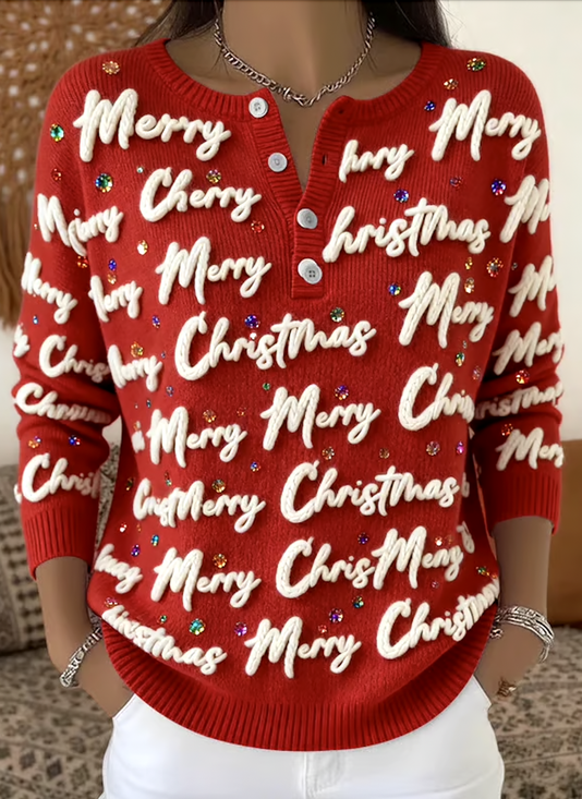 Damen Baumwolle Textbriefe Langarm Bequem Lässig Pullover