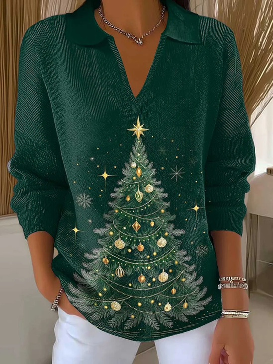 Damen Weihnachten Langarm Bequem Lässig Print Pullover