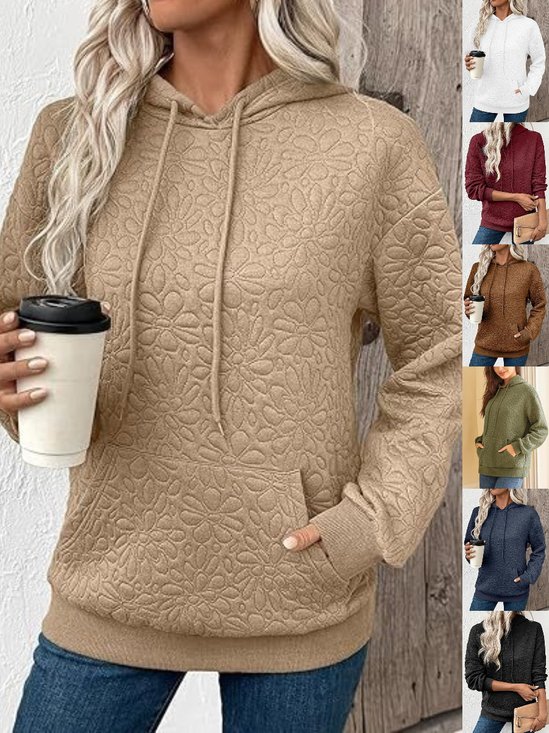 Lässig Kapuze Geblümt Sweatshirt Jacquard