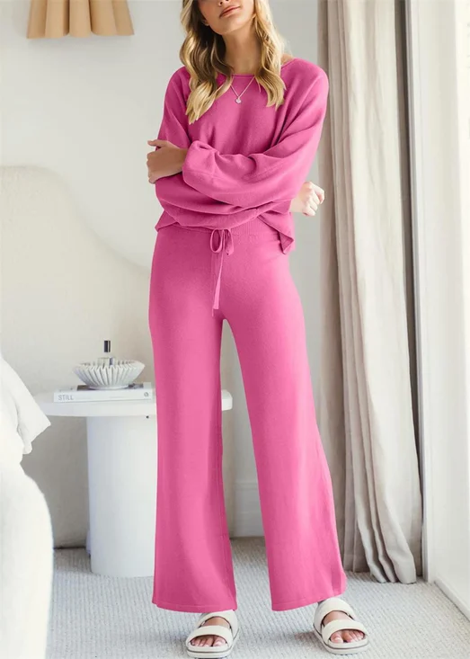 Damen Unifarben Zweiteiliges Set Täglich Langarm Lässig Frühling/Herbst Bluse mit Hose Matching Set