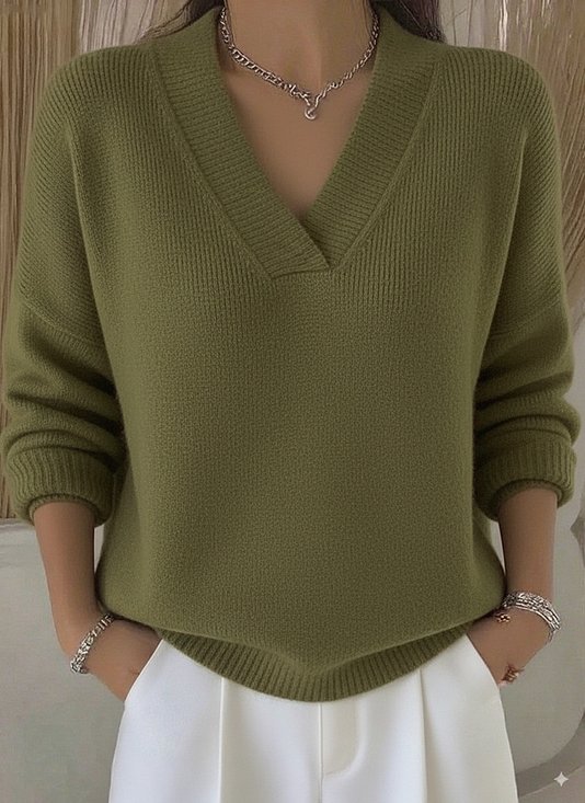 Damen Unifarben Langarm Bequem Lässig Pullover