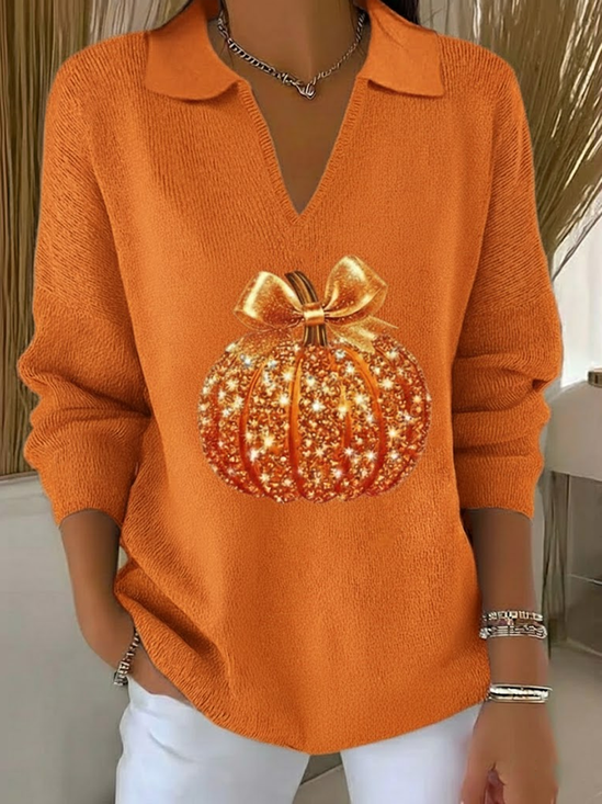 Damen Halloween (Kürbis) Langarm Bequem Lässig Print Pullover