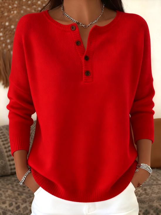 Damen Baumwolle Unifarben Langarm Bequem Lässig Pullover