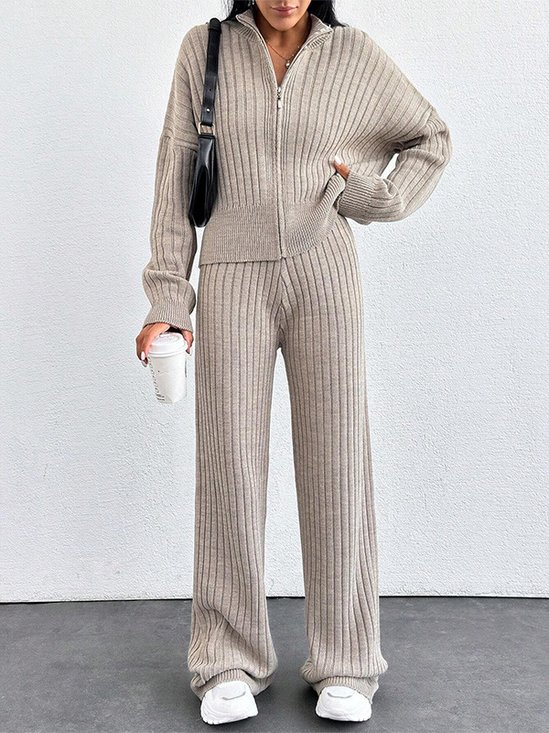 Damen Unifarben Zweiteiliges Set Täglich Langarm Lässig Frühling/Herbst Bluse mit Hose Matching Set