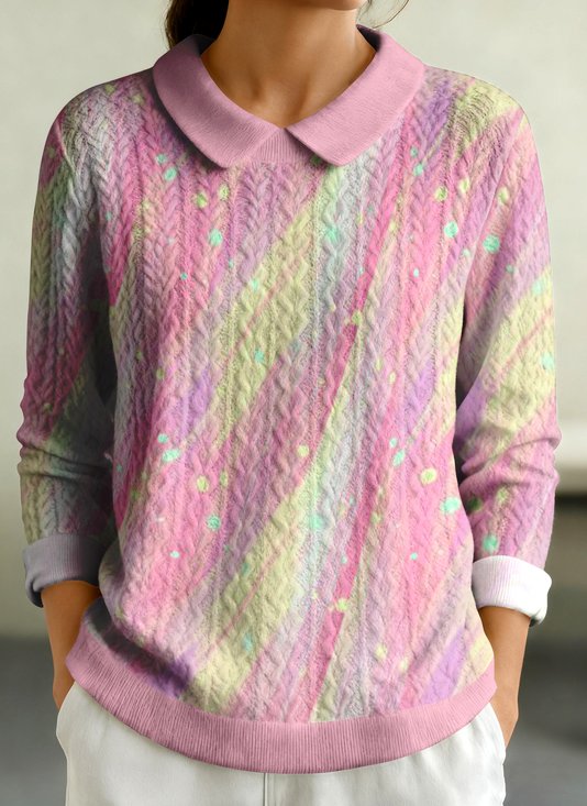 Damen Baumwolle Geometrisch Langarm Bequem Lässig Pullover