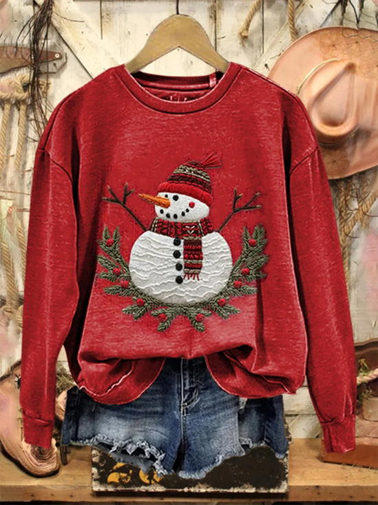 Lässig Rundhals Weihnachtsschneemann Sweatshirt Print
