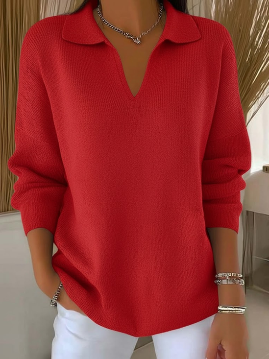 Damen Unifarben Langarm Bequem Lässig Print Pullover