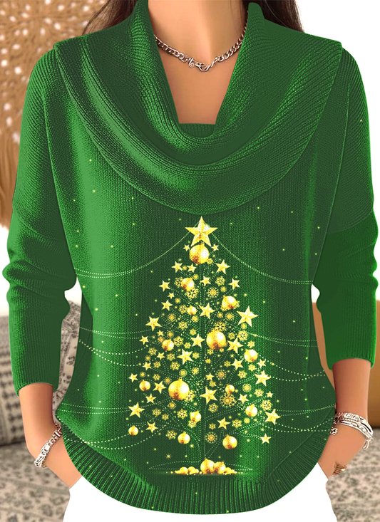 Damen Baumwolle Weihnachten Langarm Bequem Lässig Pullover