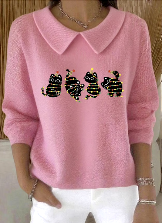 Damen Baumwolle Tier Langarm Bequem Lässig Pullover
