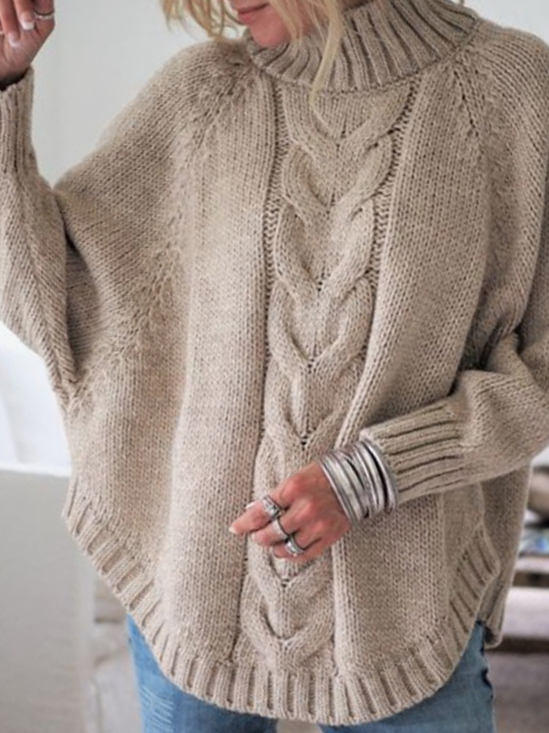 Damen Unifarben Langarm Bequem Straße Jacquard Pullover