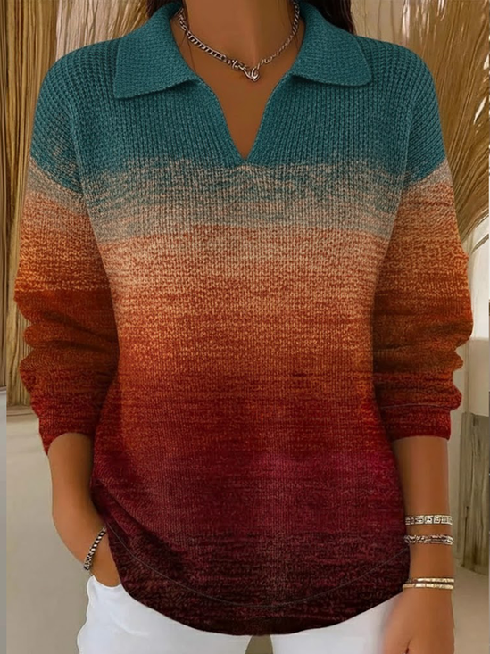 Damen Abstrakt Langarm Bequem Lässig Print Pullover
