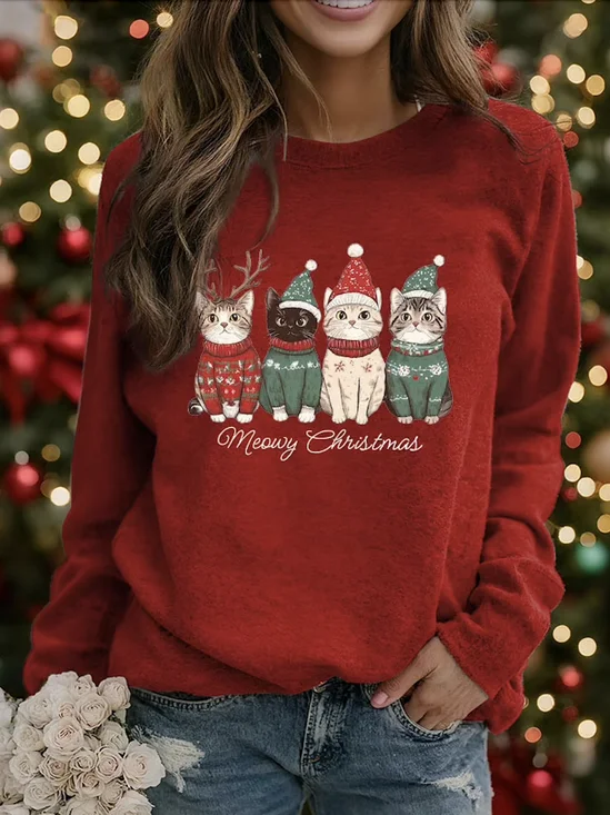Lässig Rundhals Tier Sweatshirt