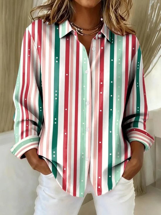 Schalkragen Langarm Weihnachten Regelmäßig Weit Bluse für Damen