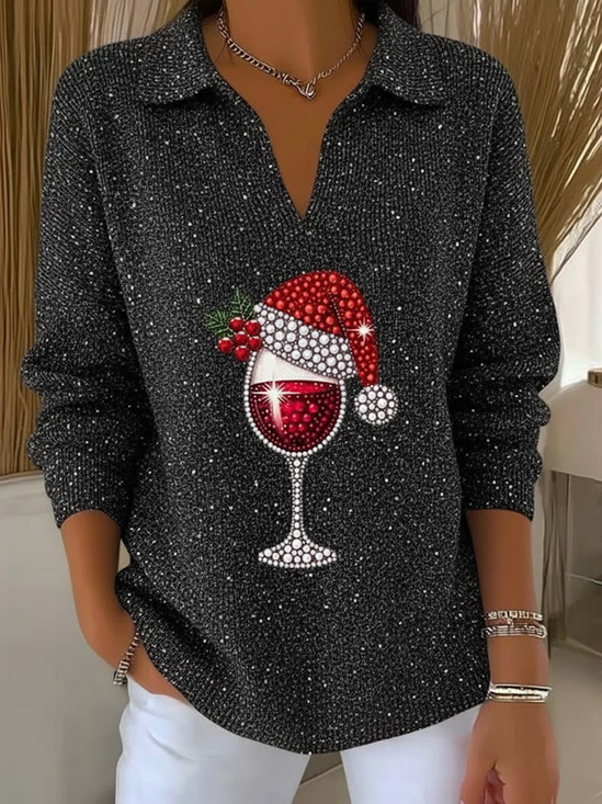 Damen Weihnachten Langarm Bequem Lässig Print Pullover