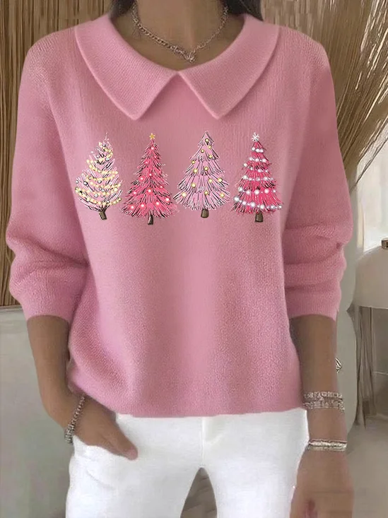 Damen Weihnachten Langarm Bequem Lässig Print Pullover