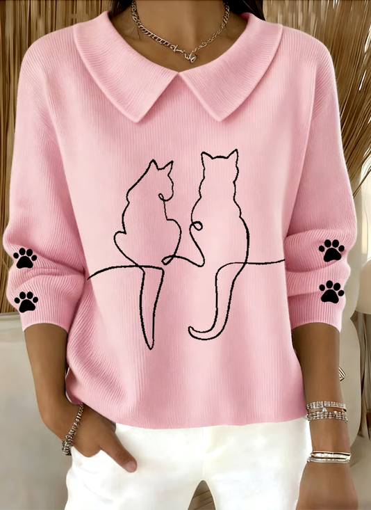 Damen Baumwolle Tier Langarm Bequem Lässig Pullover