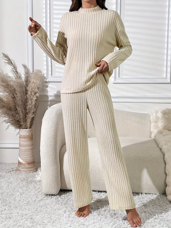 Damen Unifarben Zweiteiliges Set Täglich Langarm Lässig Frühling/Herbst Bluse mit Hose Matching Set