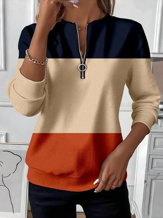 Lässig Rundhals Multifarben Block Sweatshirt Print