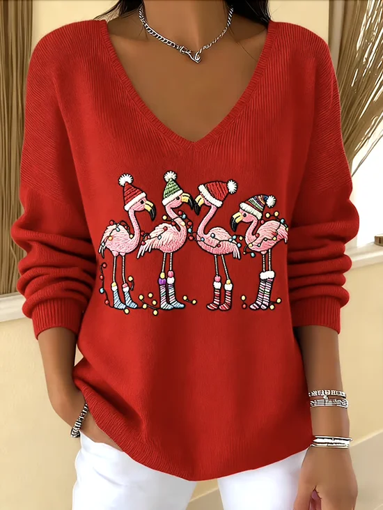 Damen Baumwolle Tier Langarm Bequem Lässig Pullover