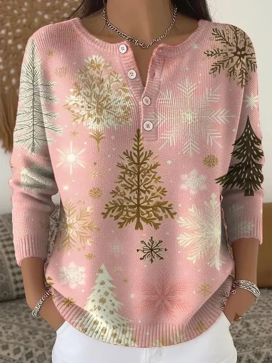 Damen Weihnachten Langarm Bequem Lässig Print Pullover