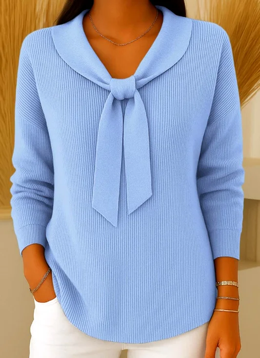 Damen Baumwolle Unifarben Langarm Bequem Lässig Pullover