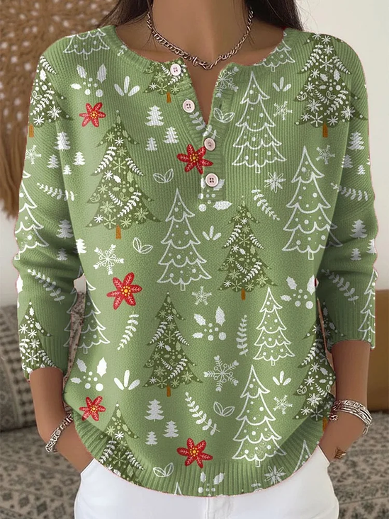 Damen Weihnachten Langarm Bequem Lässig Print Pullover