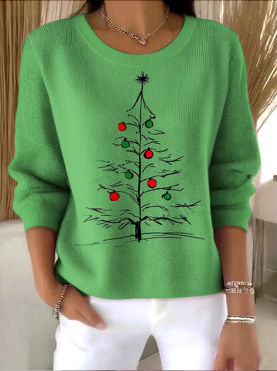 Damen Baumwolle Weihnachten Langarm Bequem Retro Pullover
