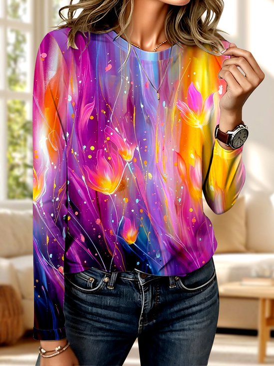 Retro Geometrisch Rundhals Langarm T-Shirt