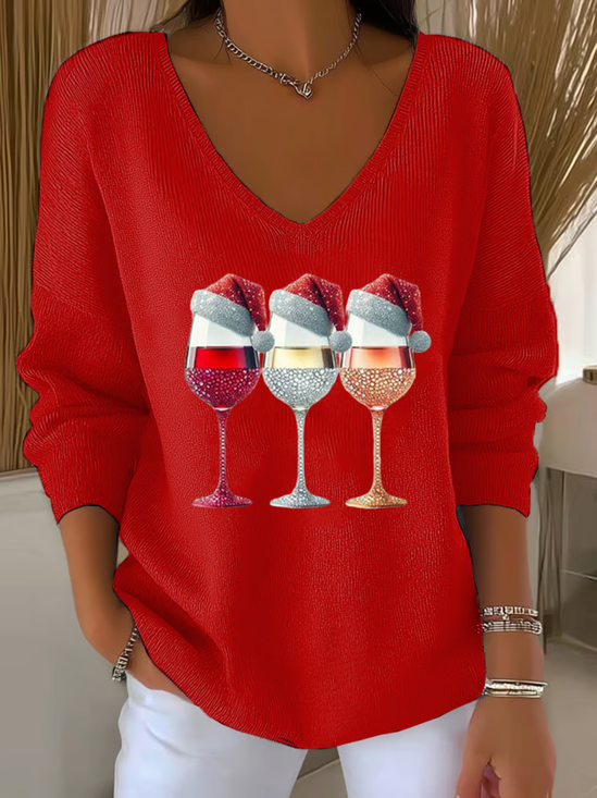 Damen Baumwolle Weihnachten Langarm Bequem Lässig Pullover