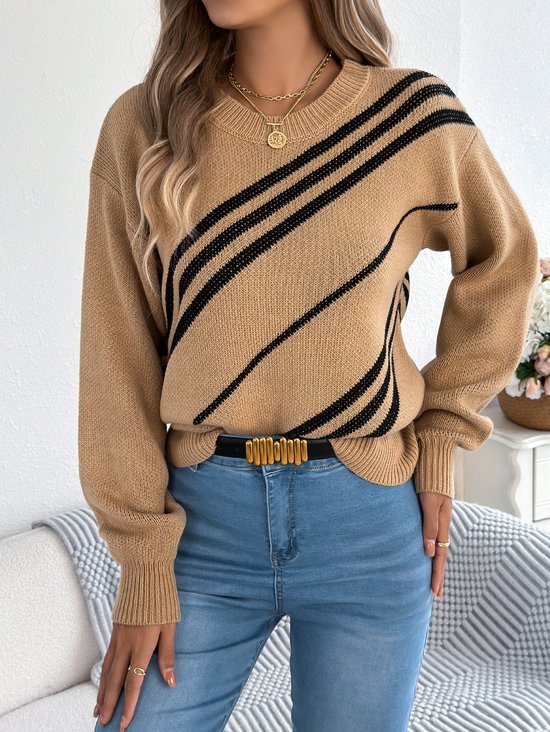 Damen Baumwolle Geometrisch Langarm Bequem Lässig Pullover